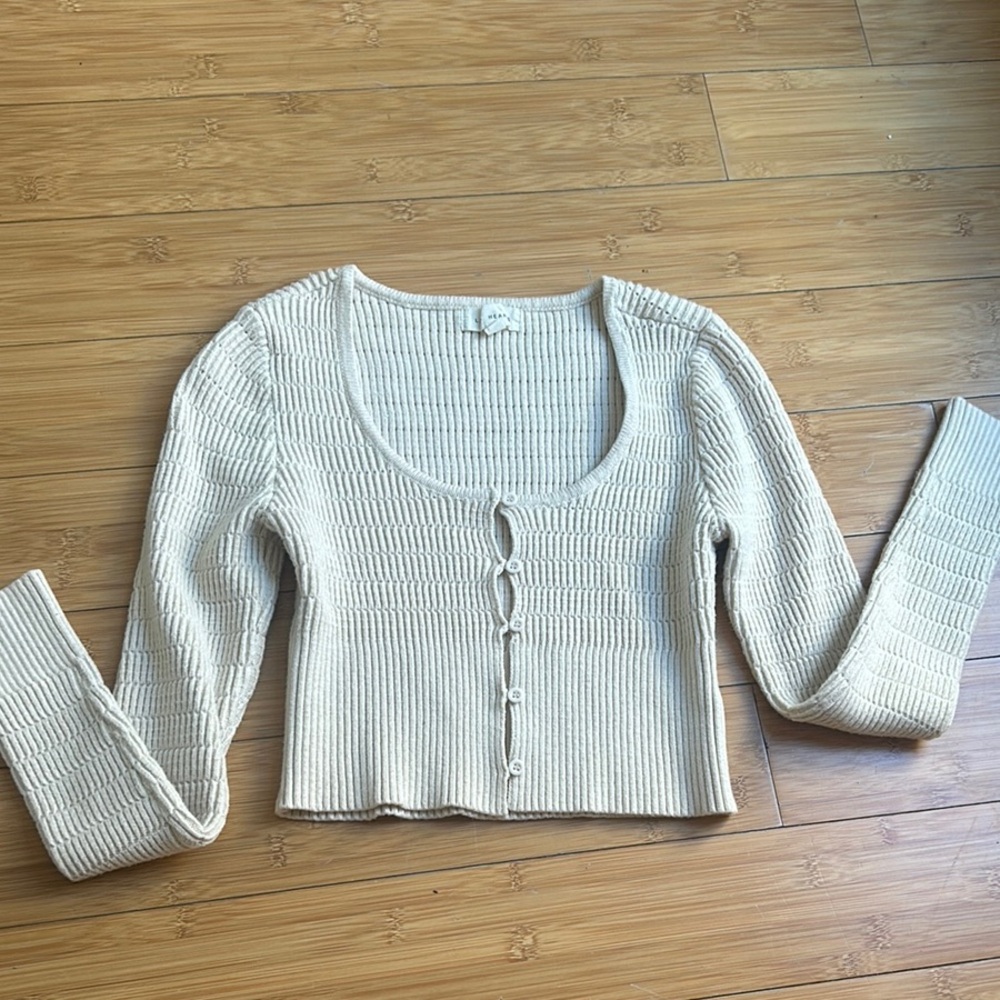 LA Hearts Cream Ribbed Knit Cropped Sweater